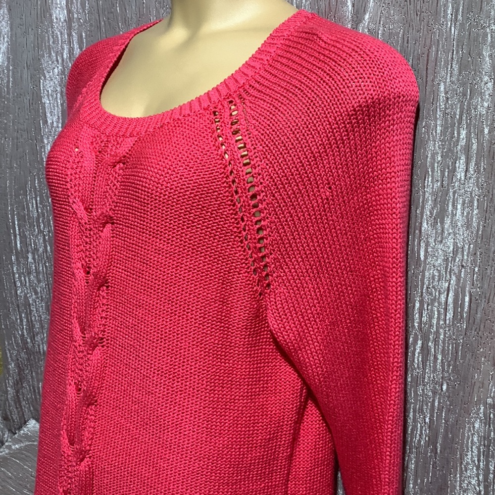 Apt. 9 Sweater Pullover Dark Pink/Red 1X Stretchy Long Sleeve Cable Knit - Picture 7 of 16